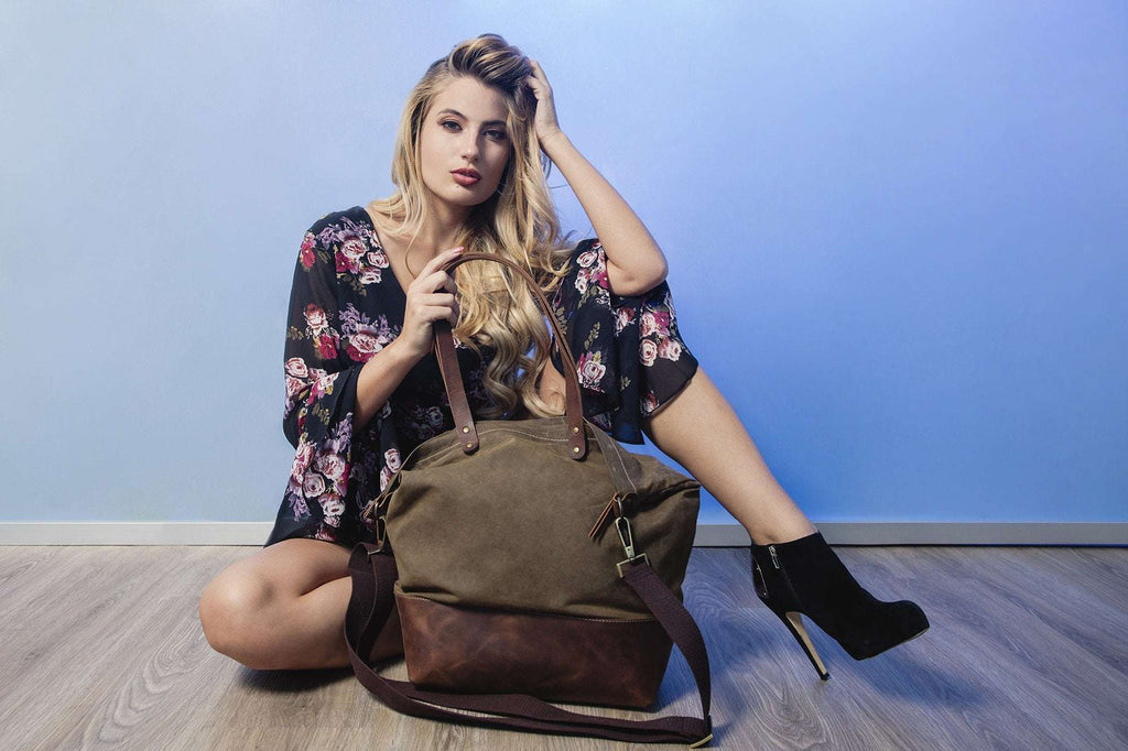Kiko Boyfriend Canvas Shoulder Bag with leather bottom and removable strap stylish and spacious