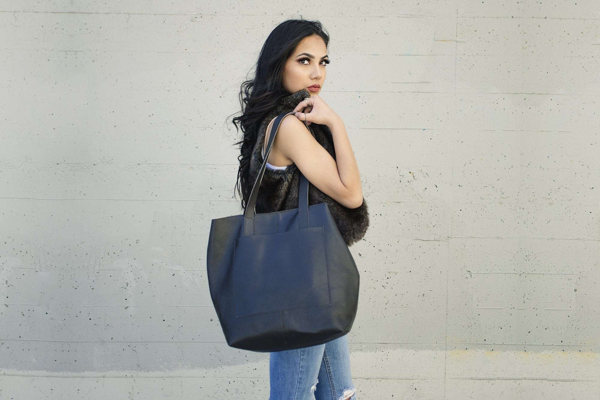 Kiko Journalist Tote Bag in top grain cowhide pebble leather with removable strap and spacious pockets