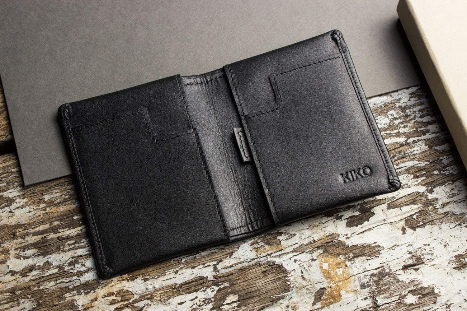 Kiko Slim Bifold Wallet handcrafted leather with 2 card slots and quick-access pocket