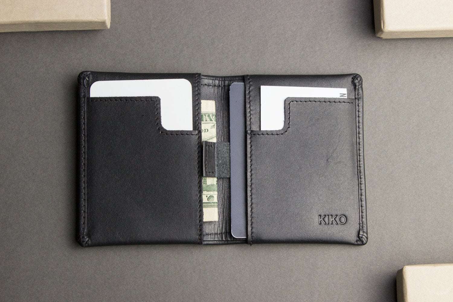 Kiko Slim Bifold Wallet handcrafted leather with 2 card slots and quick-access pocket