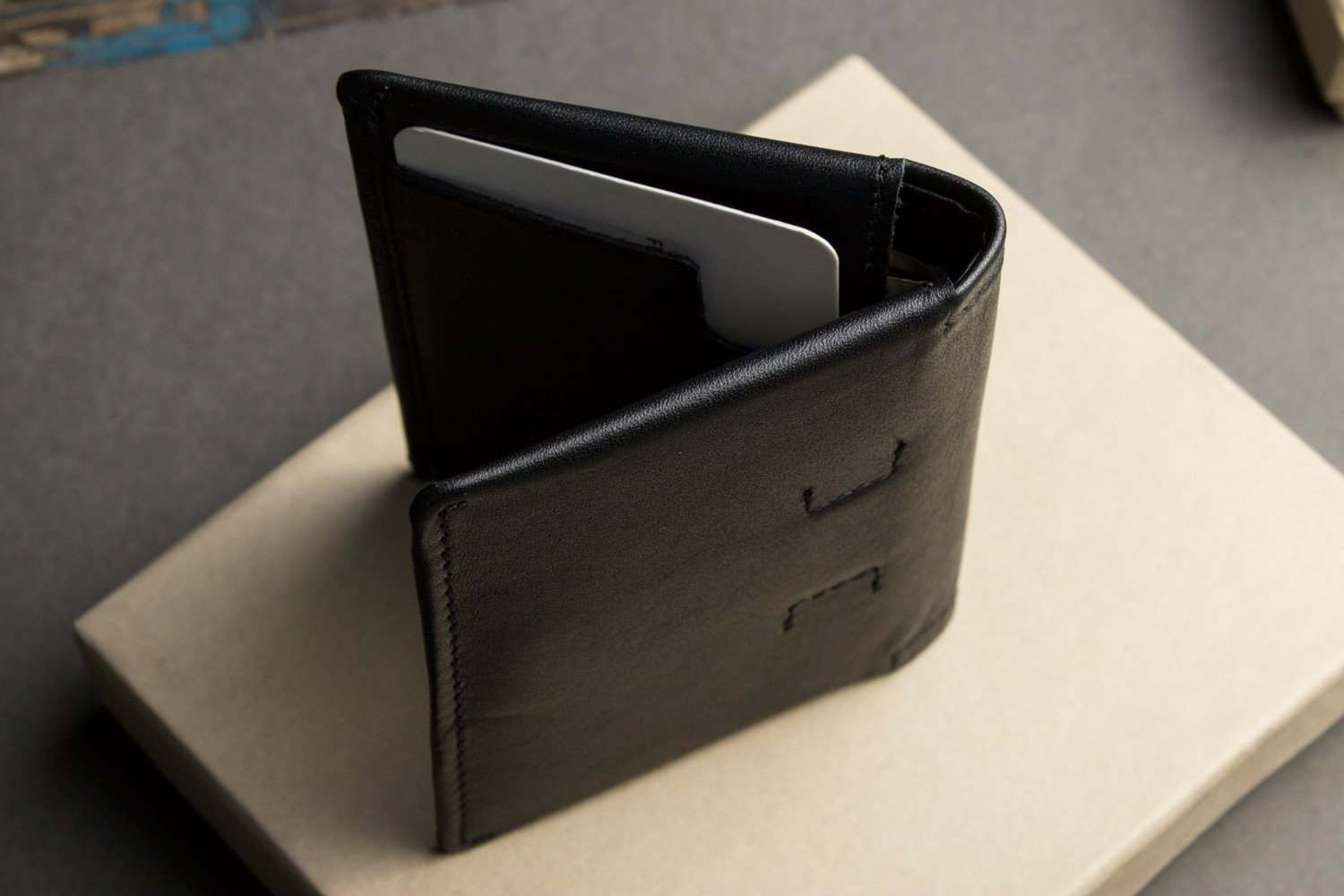 Kiko Slim Bifold Wallet handcrafted leather with 2 card slots and quick-access pocket holding folded cash