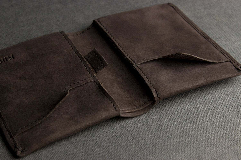 Kiko Slim Bifold Wallet handcrafted leather with 2 card slots and quick-access pocket