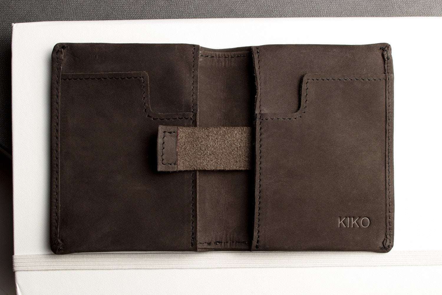 Kiko Slim Bifold Wallet handcrafted leather with 2 card slots and quick-access pocket holding folded cash