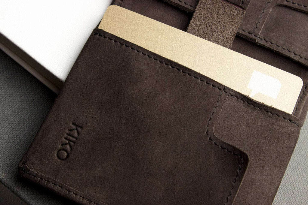 Kiko Slim Bifold Wallet handcrafted leather with 2 card slots and quick-access pocket