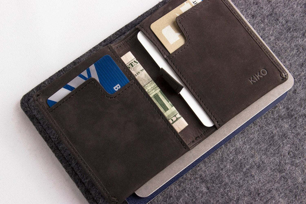 Kiko Slim Bifold Wallet handcrafted leather with 2 card slots and quick-access pocket holding folded cash