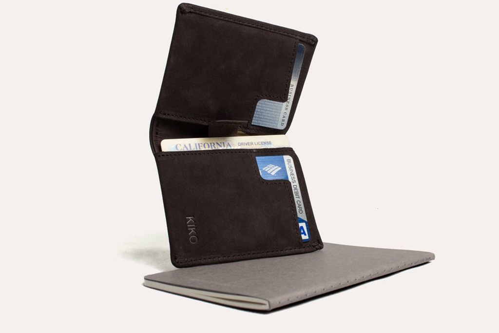 Kiko Slim Bifold Wallet handcrafted leather with 2 card slots and quick-access pocket