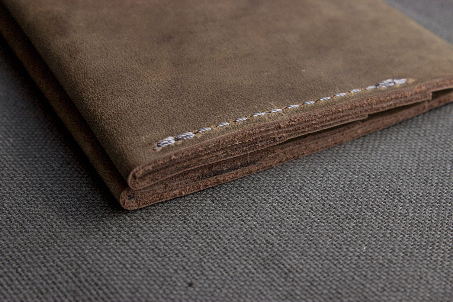 Buck Bifold Leather Wallet in smooth cowhide with contrast stitching, six card slots, and full bill compartment