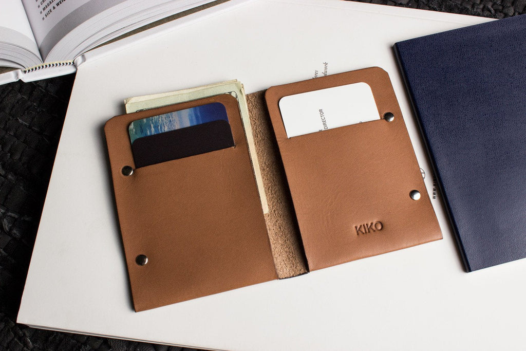 Unstitched leather twofold wallet handmade from vegetable-tanned cowhide with billfold and card slots