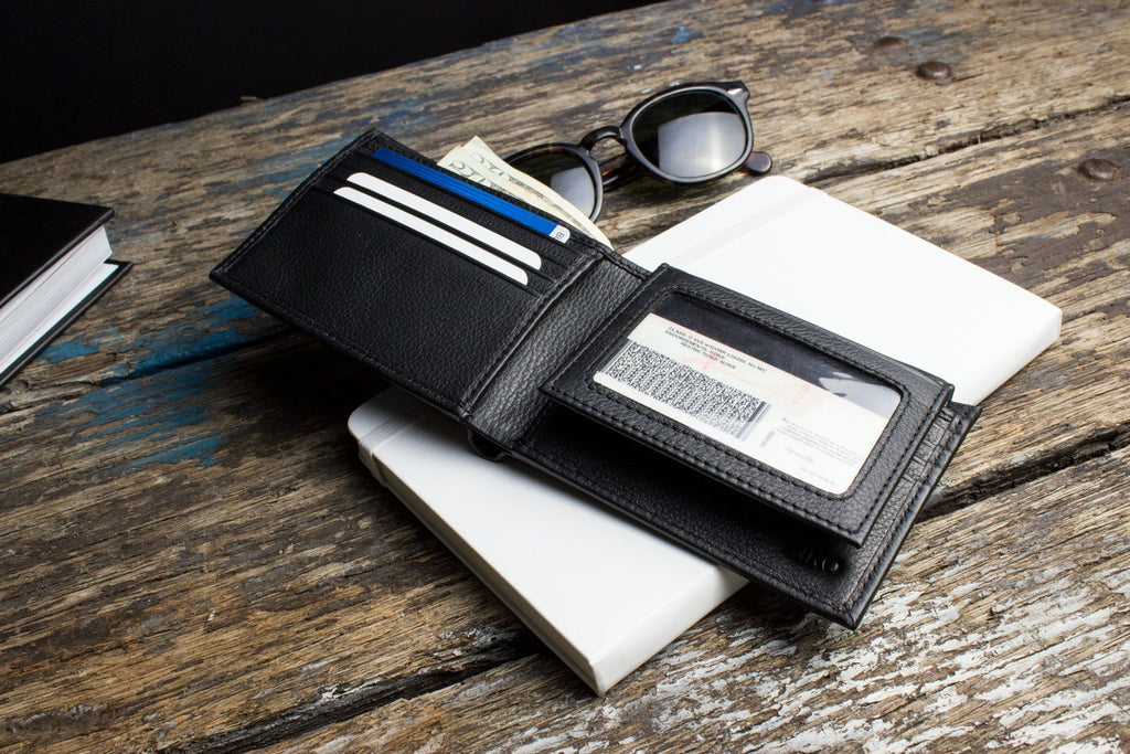 Kiko traditional bifold wallet in glove tanned cowhide leather with multiple card slots and removable ID window
