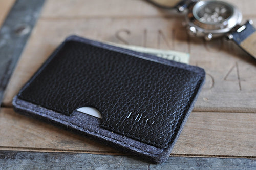 Combo Card Leather Wallet made of wool felt and vegetable tanned cowhide with heat-burnished details and slim minimalist design