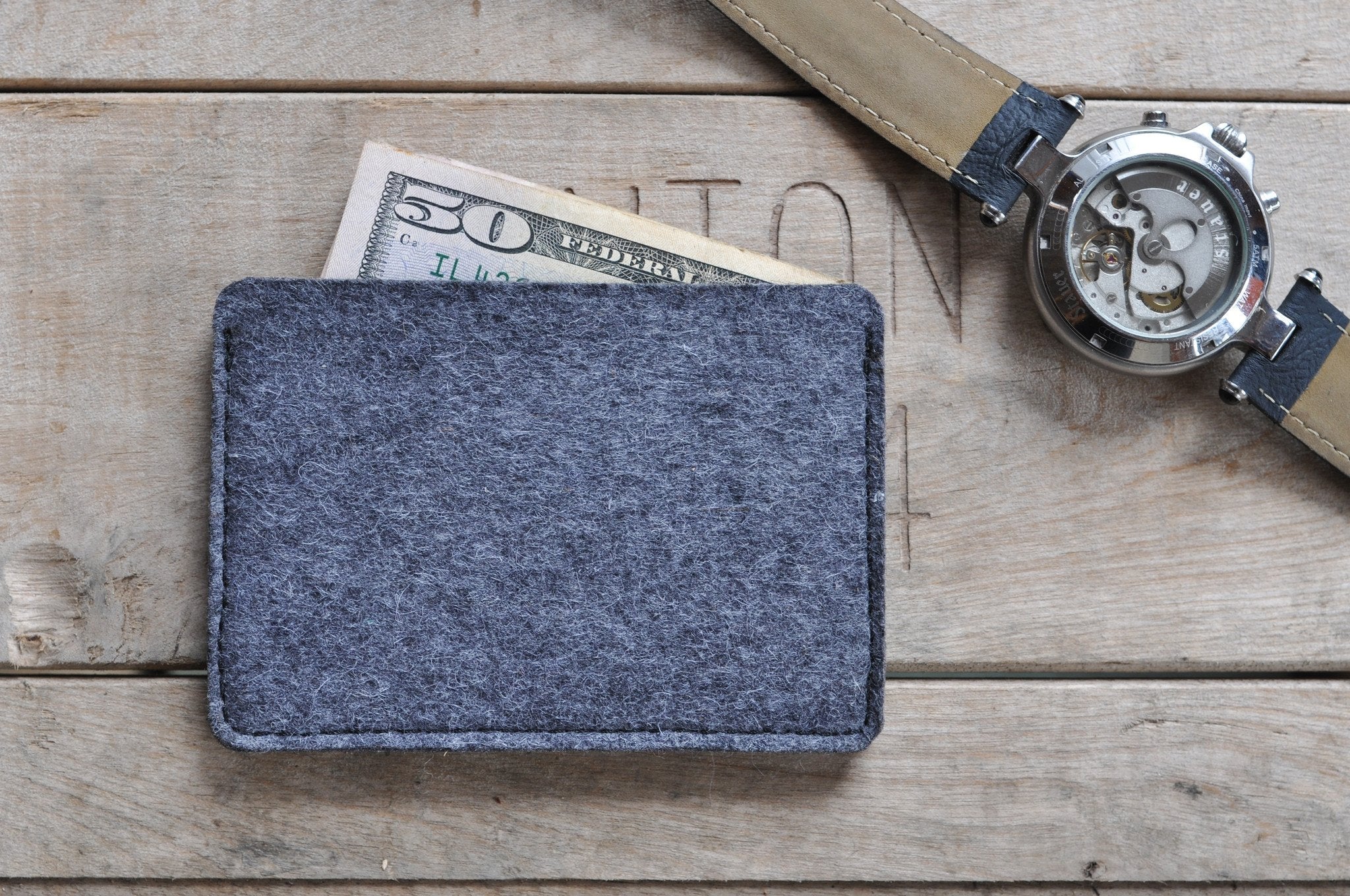 Compact Kiko Combo Card Leather Wallet with wool felt, heat-burnished vegetable tanned cowhide, and slim minimalist design