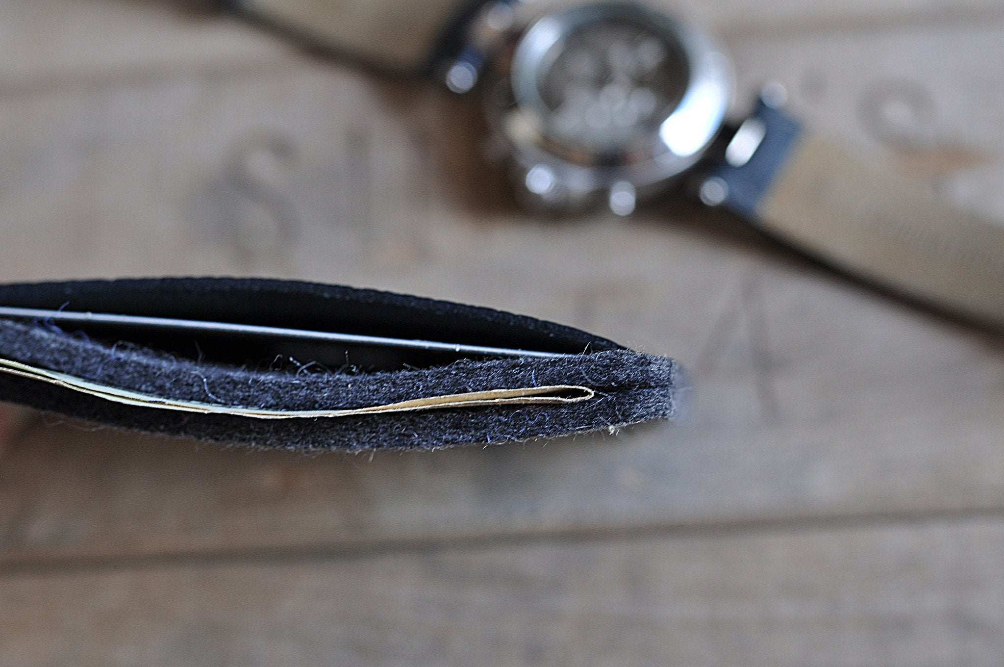 Combo Card Leather Wallet handcrafted from vegetable tanned cowhide and wool felt with heat-burnished accents and slim design