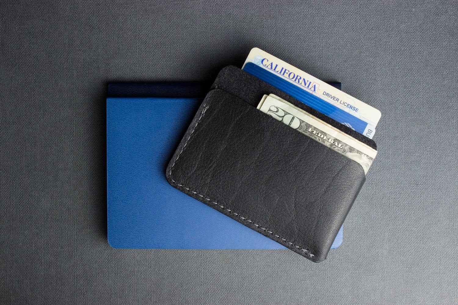 Kiko handcrafted triple pocket card wallet in top grain cowhide leather with contrast stitching and slim design