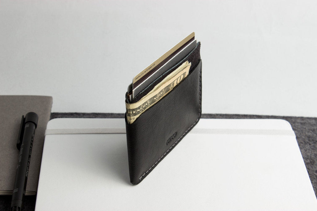 Handcrafted Triple Pocket Card Wallet in top grain cowhide leather with contrast stitching and slim design
