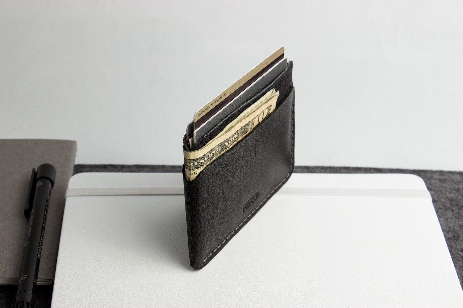Kiko Triple Pocket Card Wallet handcrafted in top grain cowhide leather with contrast stitching and three pockets for cards and cash