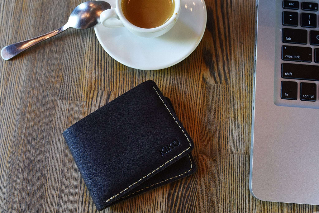 Wave Bifold Leather Wallet with six card slots and crisp light stitching