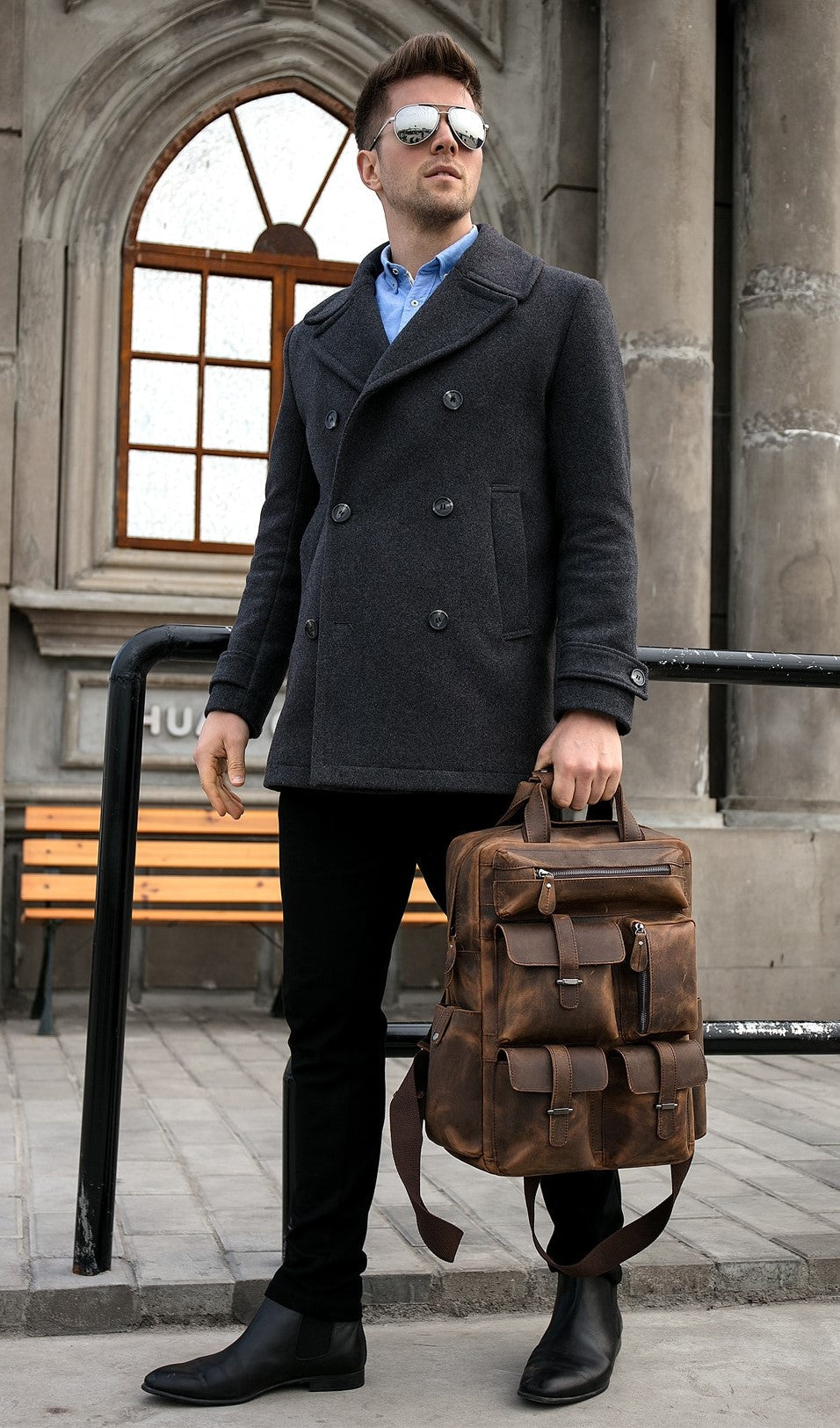 The Shelby Backpack handmade genuine Crazy Horse leather backpack with multiple pockets and YKK zipper