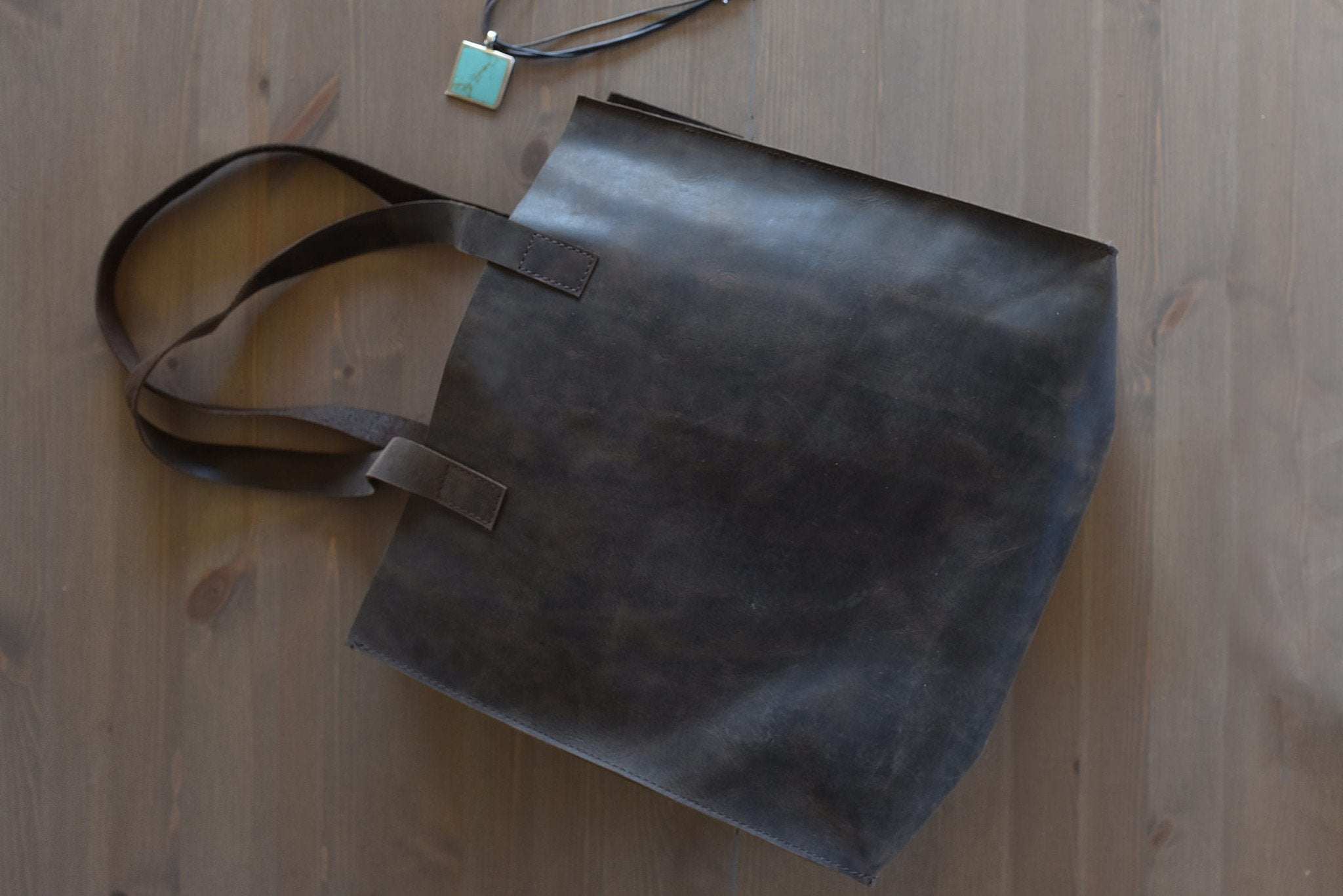 Kiko Raw Edge Tote Bag in marbled mocha top grain leather with vintage square shape and spacious interior