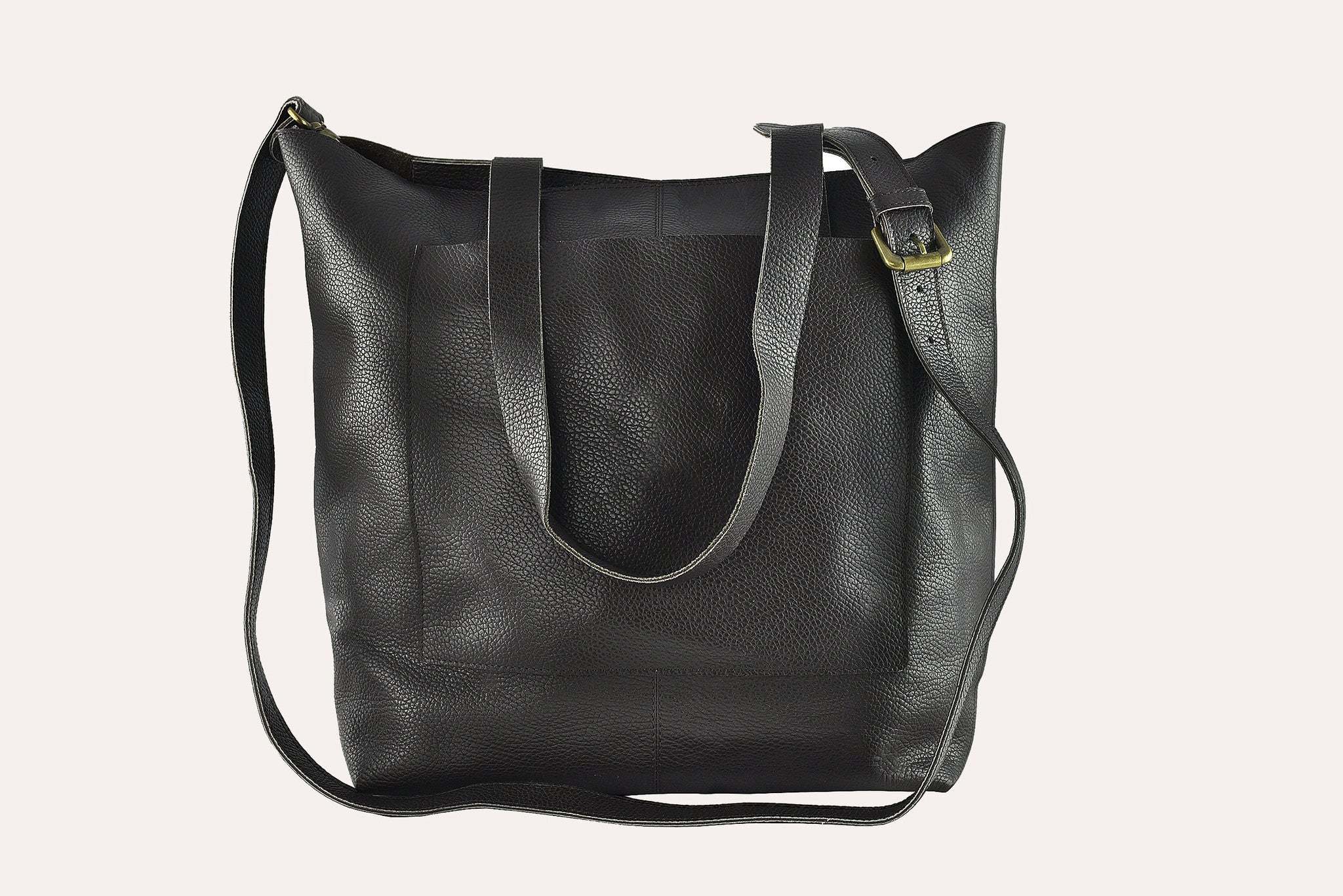 Kiko Journalist Tote Bag in top grain cowhide pebble leather with removable strap and spacious pockets