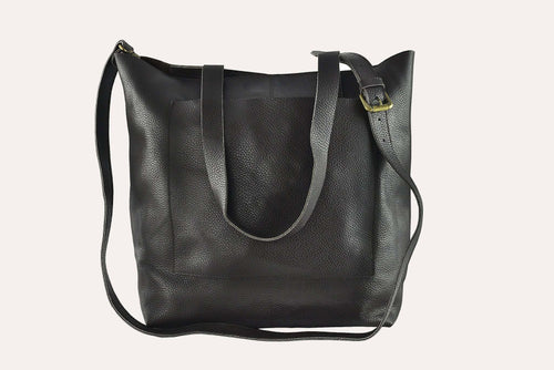 Kiko Journalist Tote Bag in top grain cowhide pebble leather with removable strap and spacious pockets