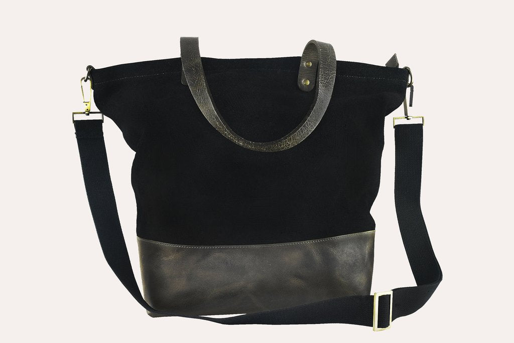 Kiko Boyfriend Canvas Shoulder Bag with leather bottom and removable strap