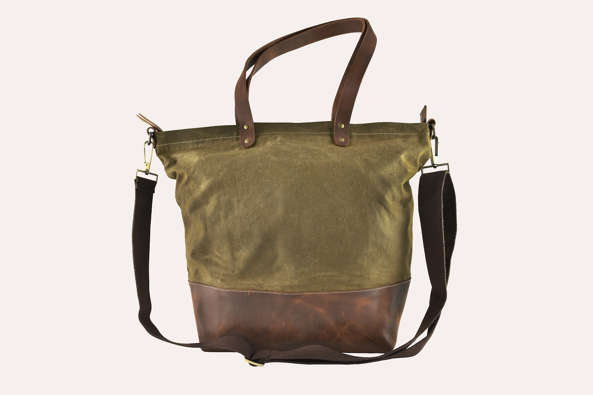 Kiko Boyfriend Canvas Shoulder Bag with brown leather bottom and removable strap