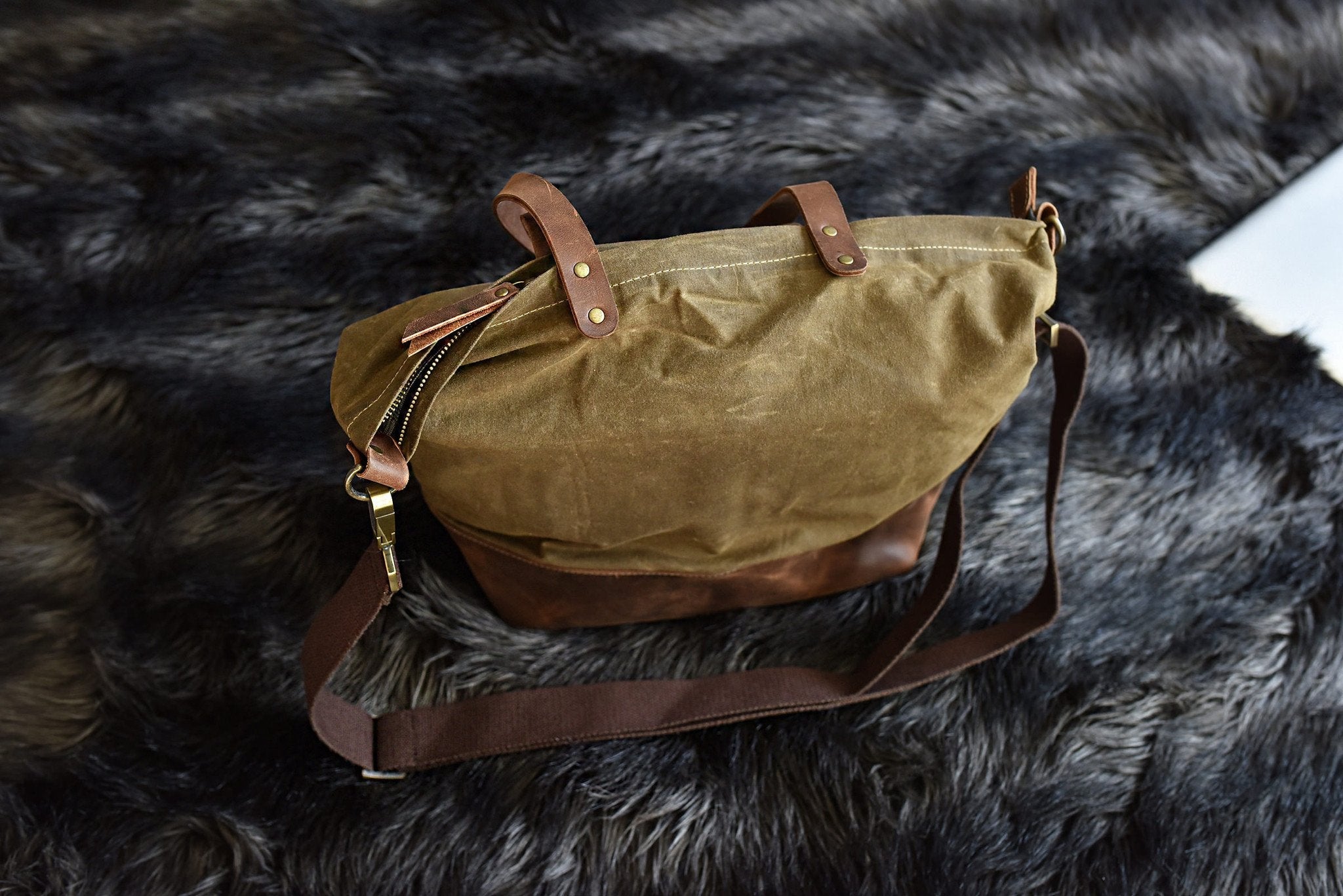 Kiko Boyfriend Canvas Shoulder Bag with leather bottom and removable strap