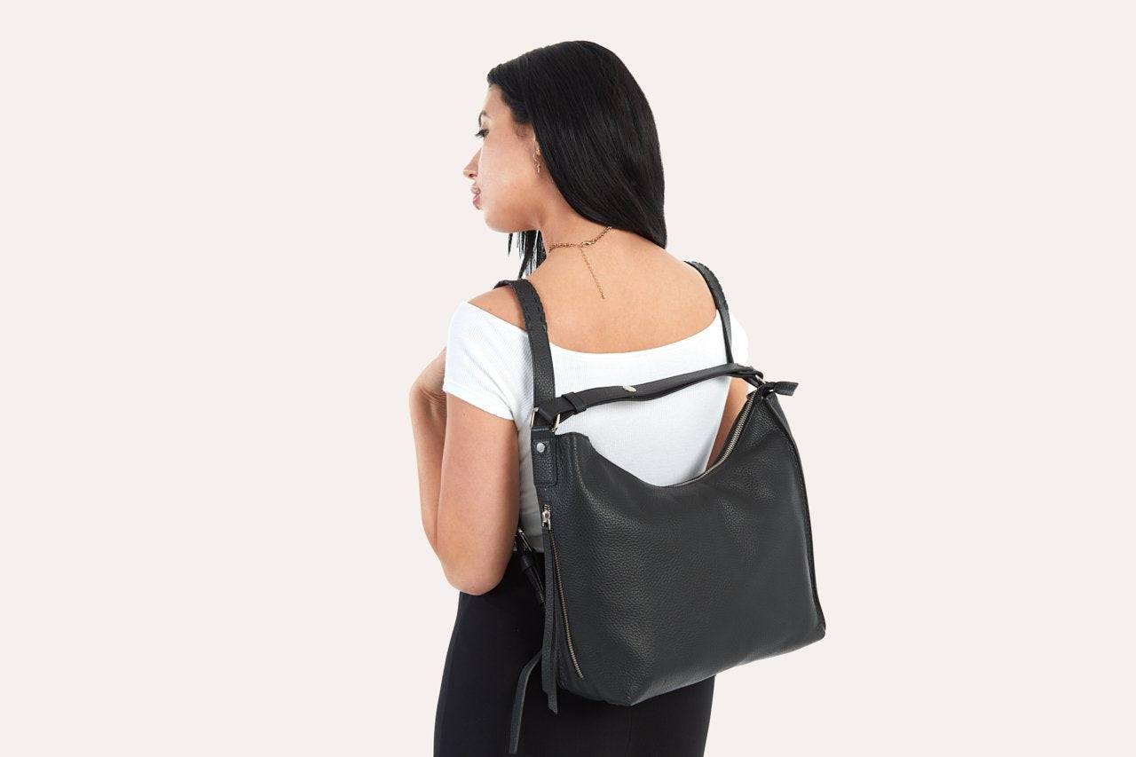 Genuine pebble leather versatile shoulder bag with adjustable straps and side zipper pocket for everyday use