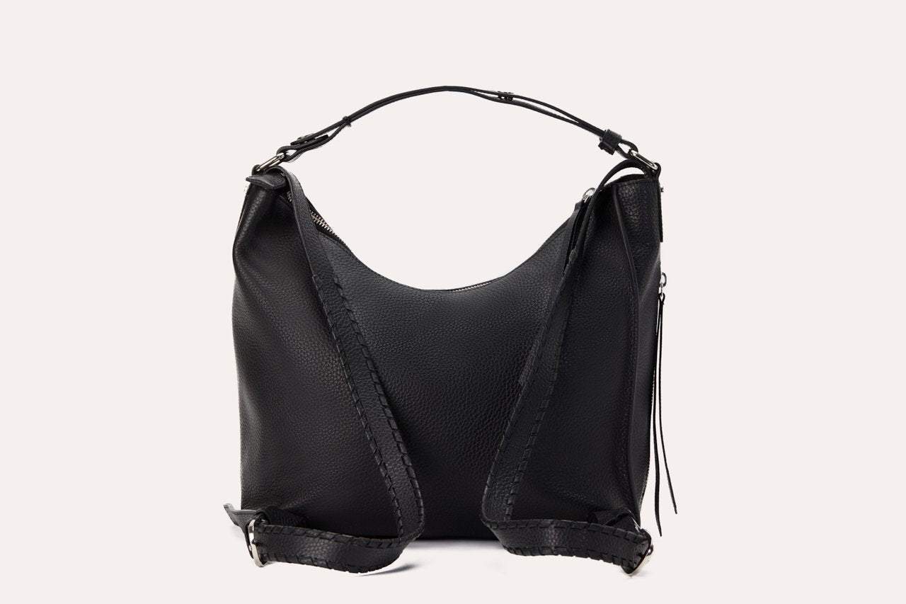 Genuine pebble leather versatile shoulder bag with adjustable straps and multiple pockets for work and travel