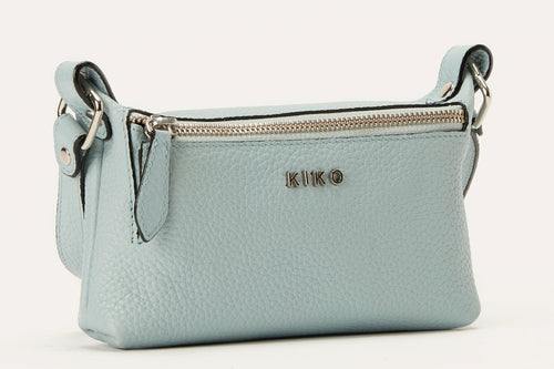 Genuine pebble leather crossbody bag with adjustable strap and zipper pockets