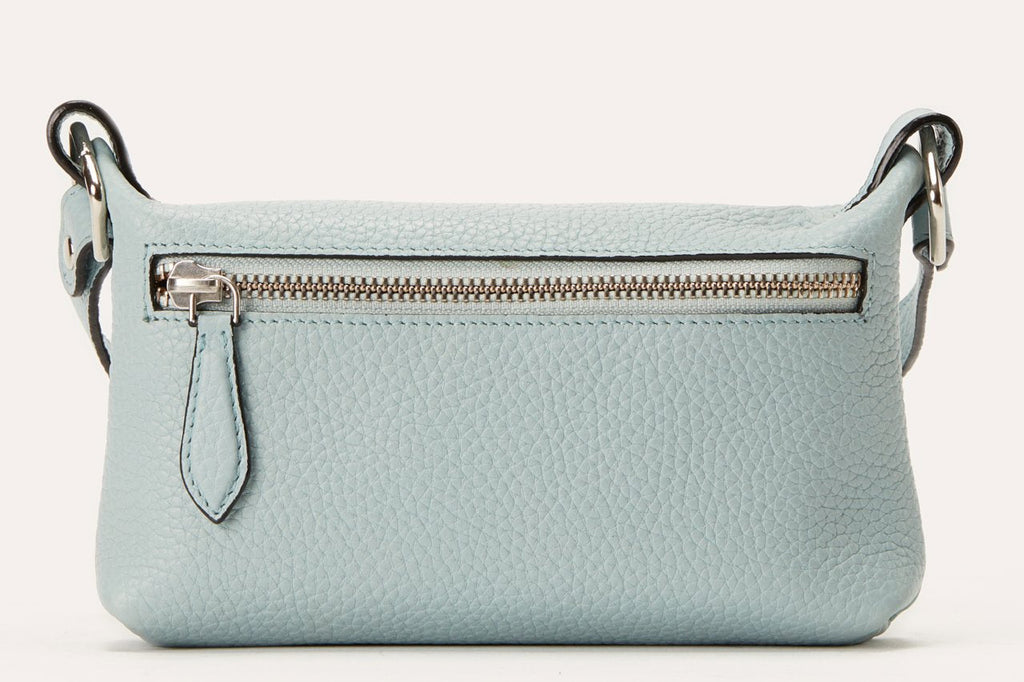Genuine pebble leather Kiko crossbody bag with adjustable strap and zipper pockets