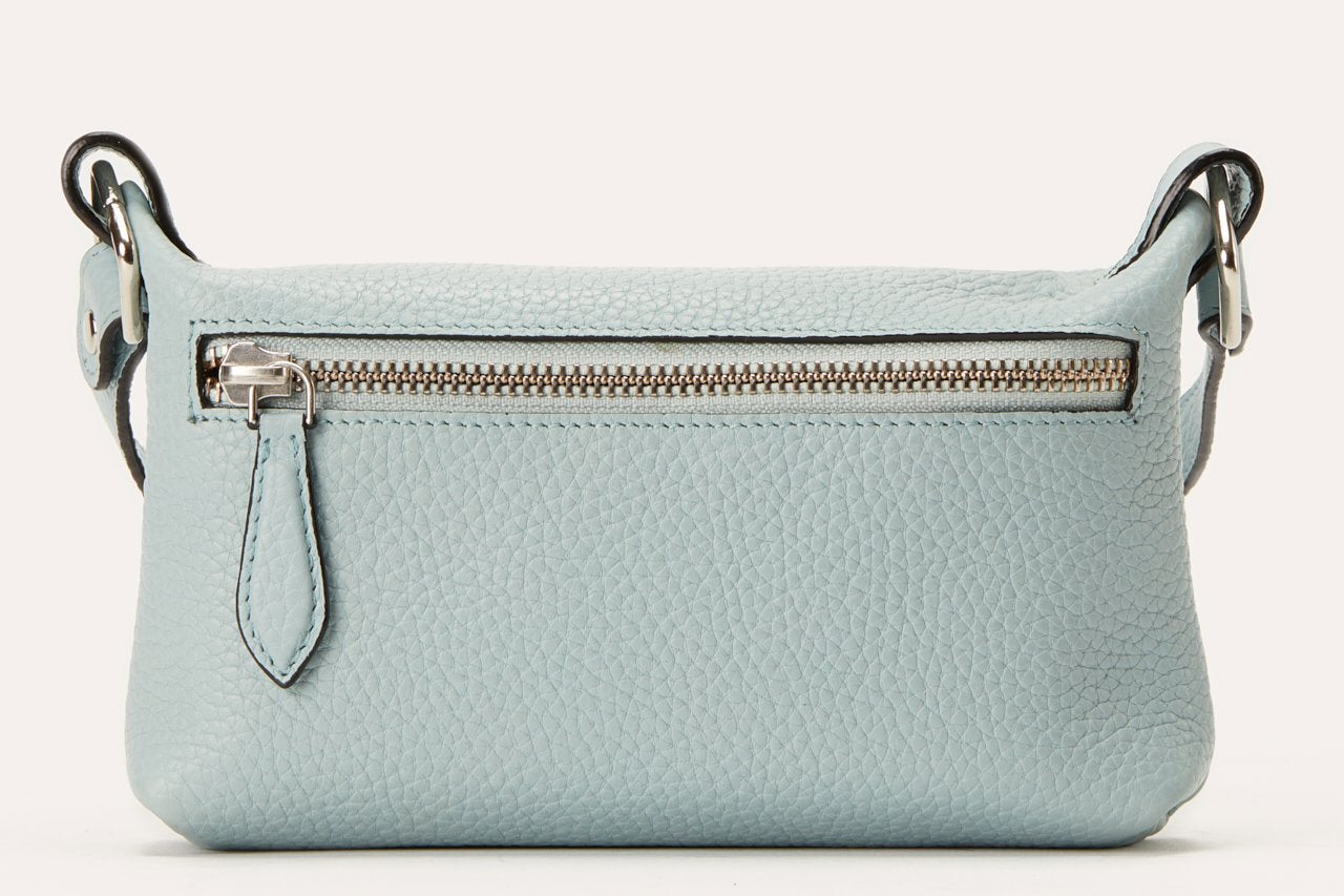 Genuine pebble leather Kiko crossbody bag with adjustable strap and zipper pockets