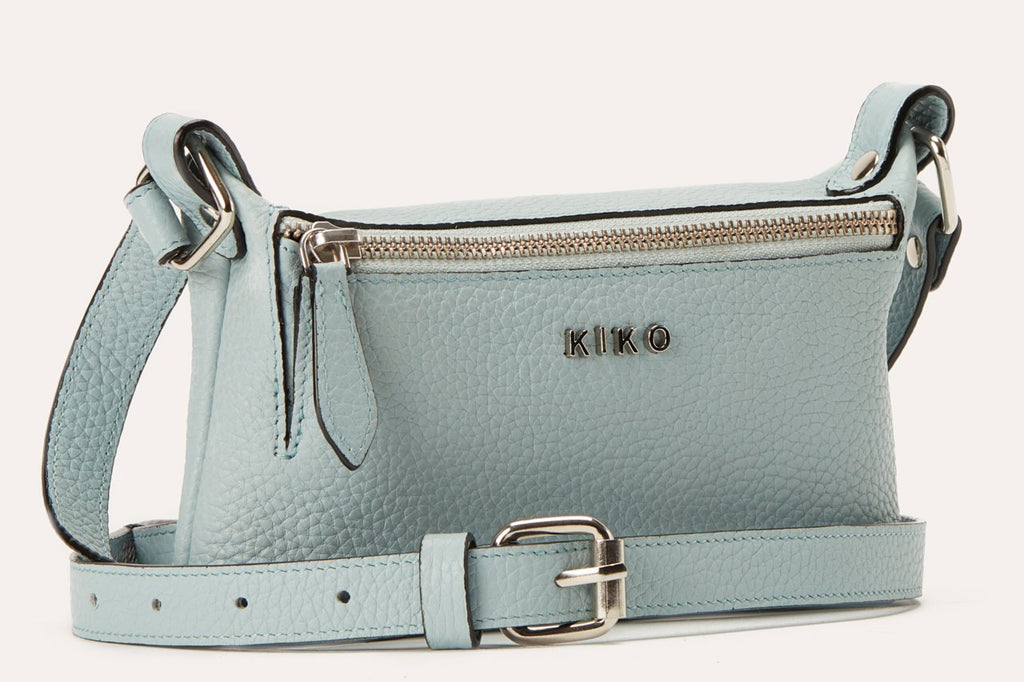 Genuine pebble leather crossbody bag with adjustable strap and zipper pockets
