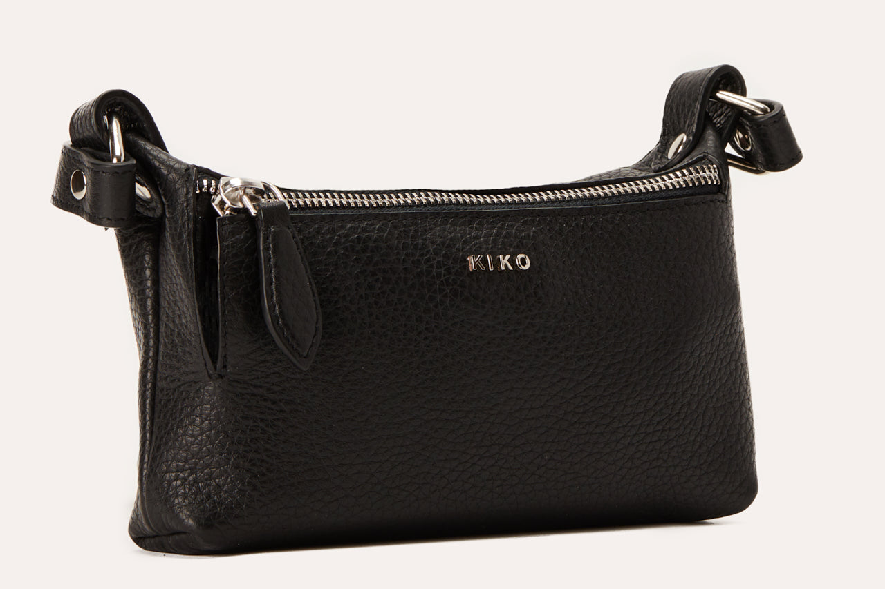 Genuine pebble leather crossbody bag with adjustable strap and zipper pockets