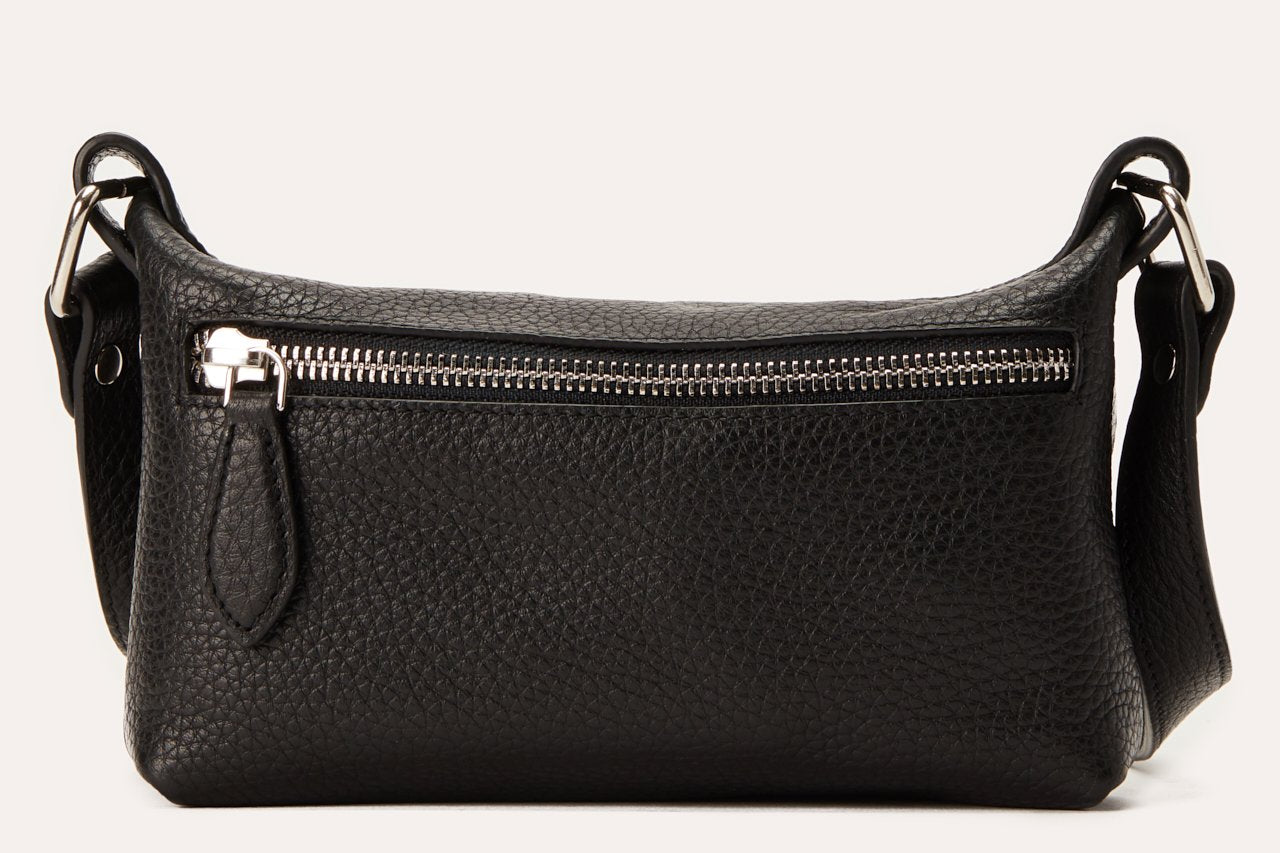 Genuine pebble leather Kiko crossbody bag with zipper pockets and adjustable strap