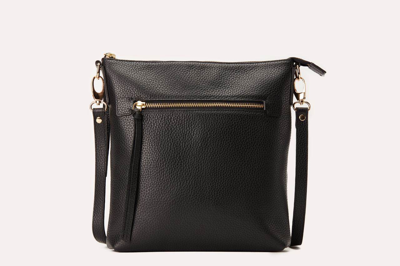 Kiko genuine pebble leather crossbody bag with external zipper pocket and adjustable strap