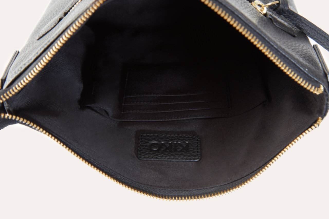 Kiko genuine pebble leather crossbody bag with external zipper pocket and adjustable strap