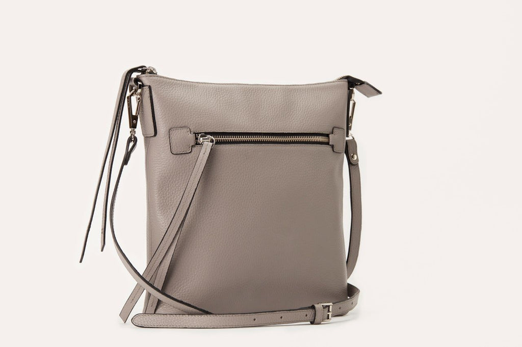 Kiko genuine pebble leather crossbody bag with external zipper pocket and adjustable strap