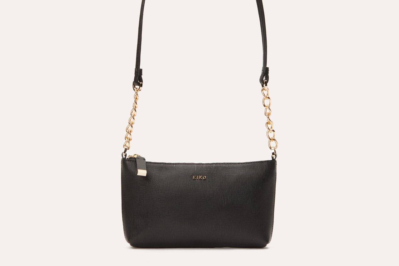 Kiko Two Chain Crossbody Bag in genuine Saffiano leather with internal zipper pocket and compact size