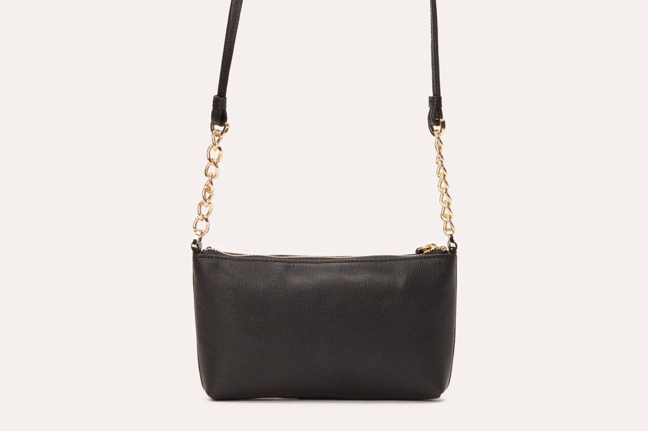 Kiko Two Chain Crossbody Bag in genuine Saffiano leather with internal zipper pocket