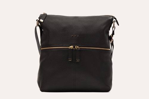 Kiko Perfect Zip Tote Bag in genuine pebble leather with multiple zippered compartments and adjustable shoulder strap