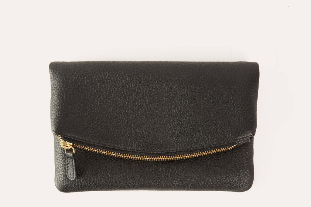 Kiko flap clutch bag in genuine pebble leather with removable chain and leather strap, magnetic closure, and internal zipper pocket