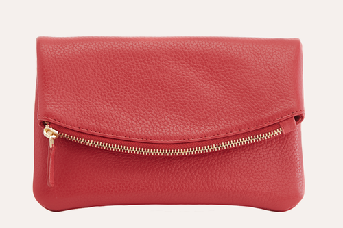 Kiko flap clutch bag in genuine pebble leather with removable chain strap and magnetic closure