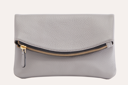 Kiko flap clutch bag in genuine pebble leather with removable chain strap and magnetic closure