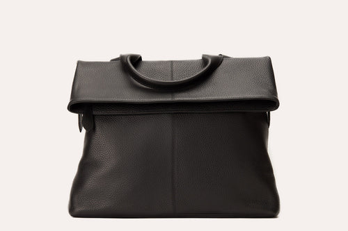 Genuine pebble leather Fold N Go Backpack with adjustable straps and multiple pockets for organization