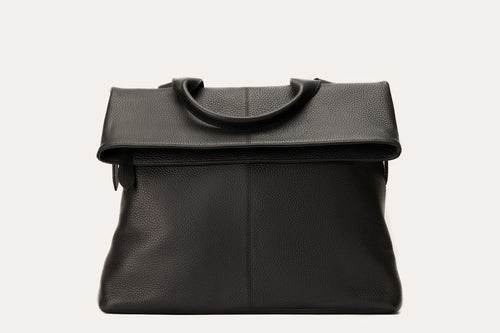 Genuine pebble leather Fold N Go Backpack with adjustable straps and multiple pockets for organized carrying