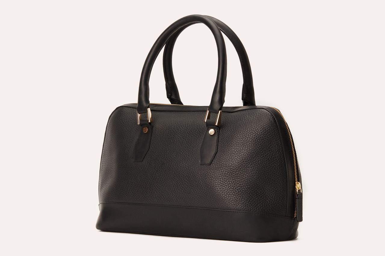 Genuine pebble leather Snazzy Top-Handle Bag with top zip closure and internal pocket