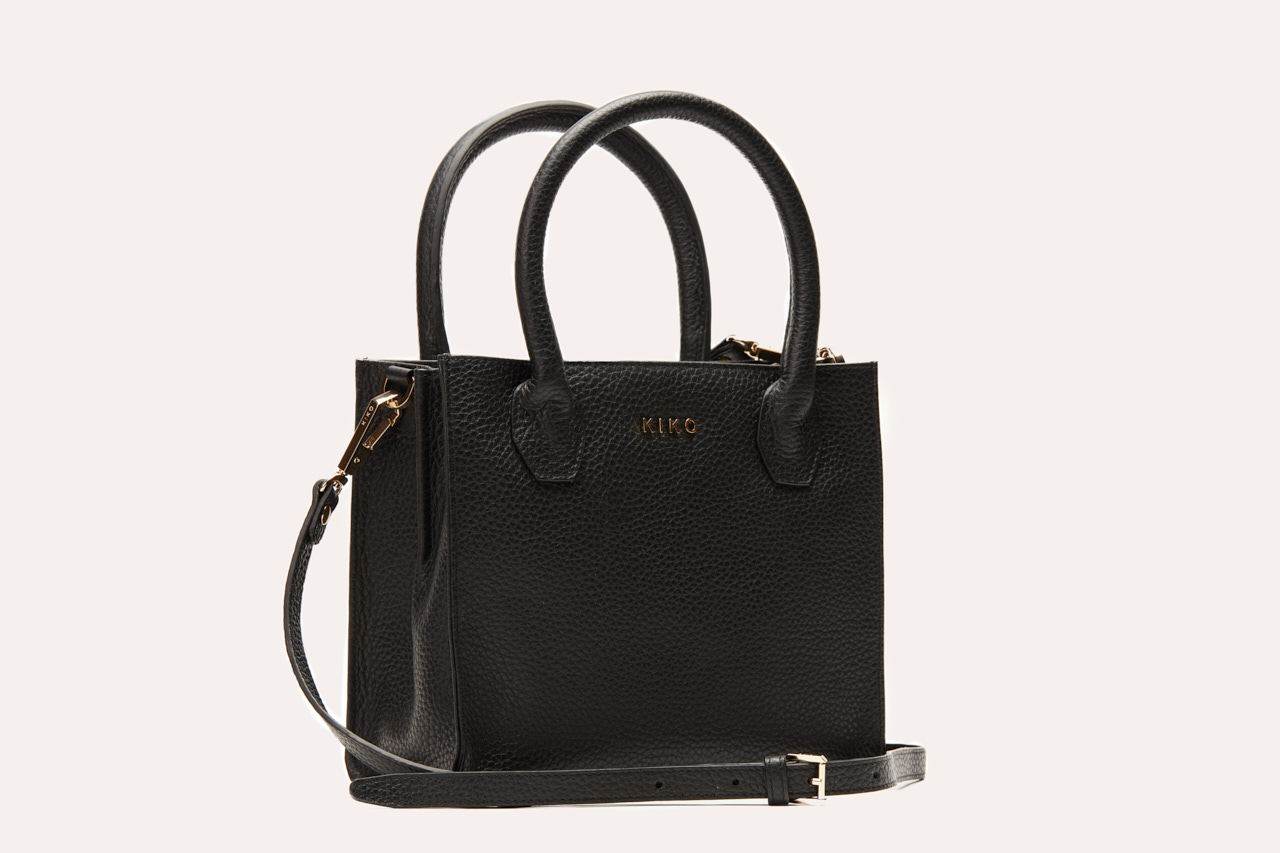 Kiko minimalist crossbody bag in genuine pebble leather with adjustable strap and center zipper pocket