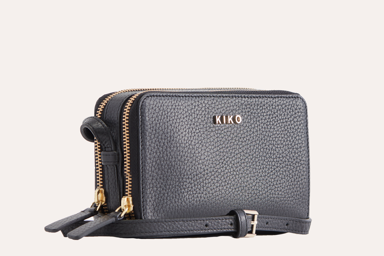 Kiko Zip Around Crossbody Bag in genuine pebble leather with adjustable strap and multiple compartments