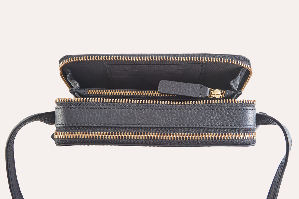 Kiko Pebble Leather Zip Around Crossbody Bag with adjustable strap and multiple compartments